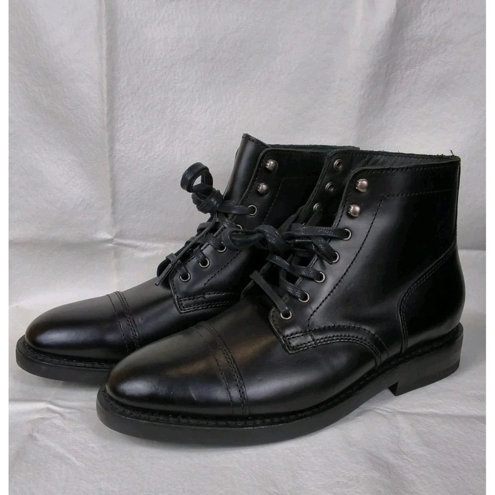 Thursday Boot Company Captain Black Leather Cap Toe Boots Men's US 8.5 Lace Up